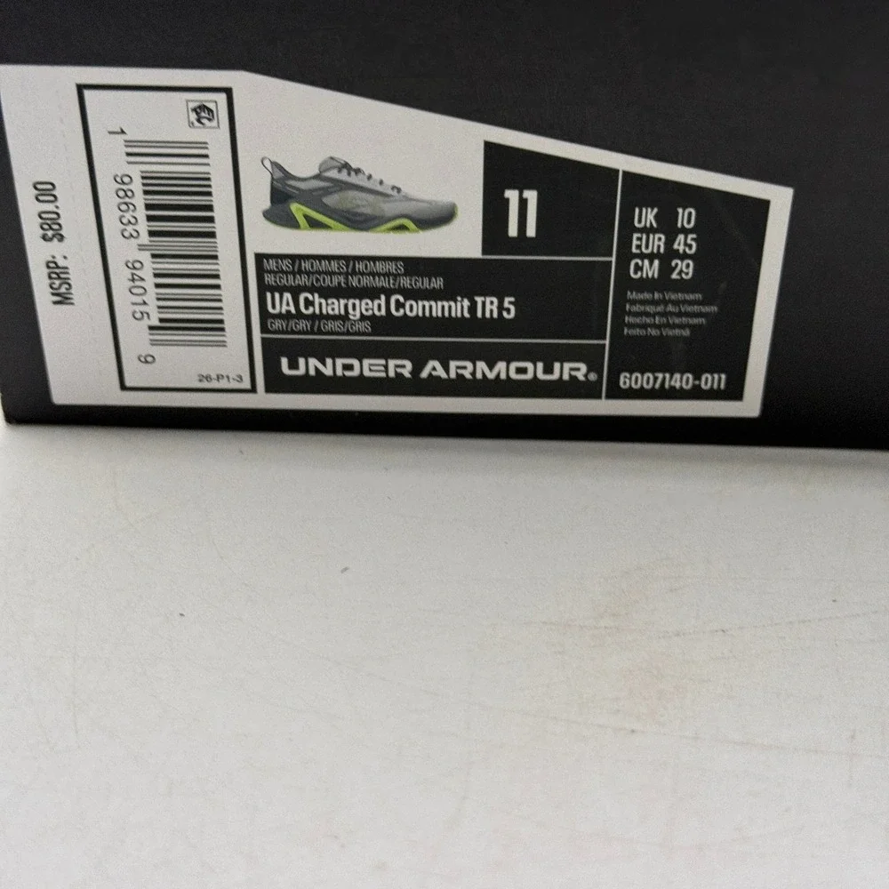 Under Armour UA Charged Commit TR 5 Shoes Mens Size 11 Grey Green 3026607-001